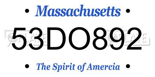 53DO892 Massachusetts License Plate