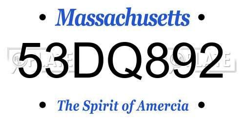 53DQ892 Massachusetts License Plate