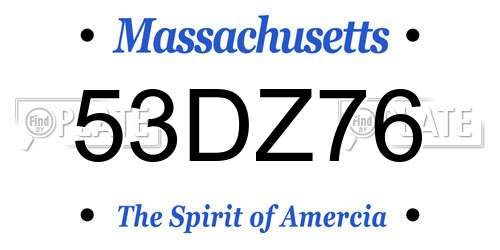 53DZ76 Massachusetts License Plate