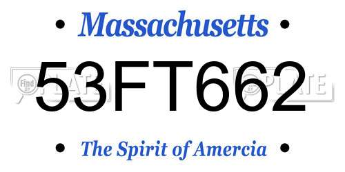 53FT662 Massachusetts License Plate