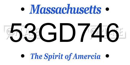 53GD746 Massachusetts License Plate