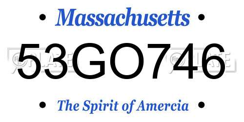 53GO746 Massachusetts License Plate