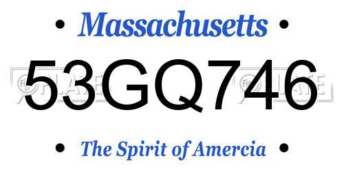 53GQ746 Massachusetts License Plate