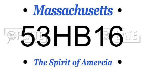 53HB16 Massachusetts License Plate