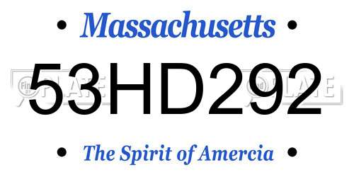 53HD292 Massachusetts License Plate