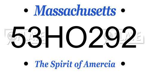 53HO292 Massachusetts License Plate