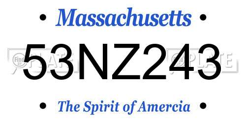 53NZ243 Massachusetts License Plate