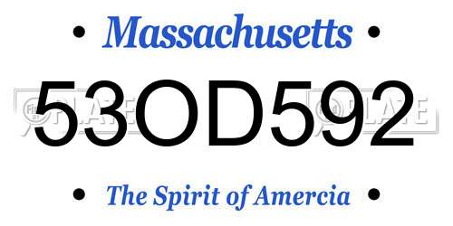 53OD592 Massachusetts License Plate