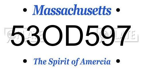 53OD597 Massachusetts License Plate