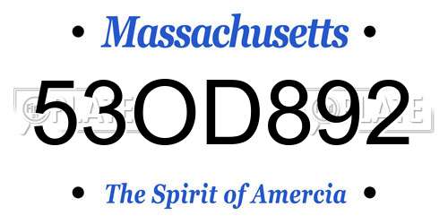 53OD892 Massachusetts License Plate