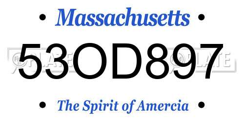 53OD897 Massachusetts License Plate