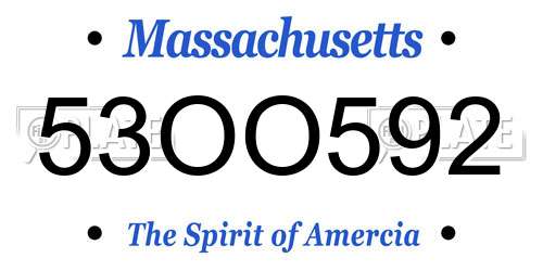 53OO592 Massachusetts License Plate