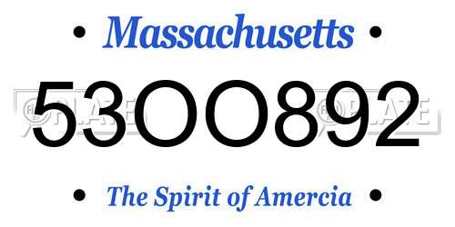 53OO892 Massachusetts License Plate