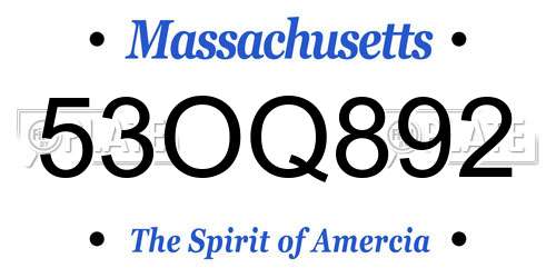 53OQ892 Massachusetts License Plate