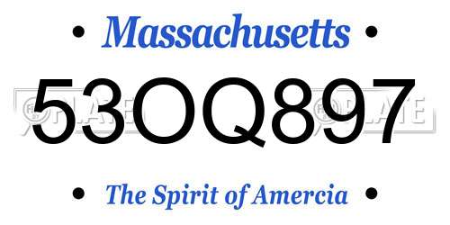 53OQ897 Massachusetts License Plate