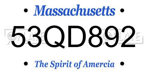53QD892 Massachusetts License Plate