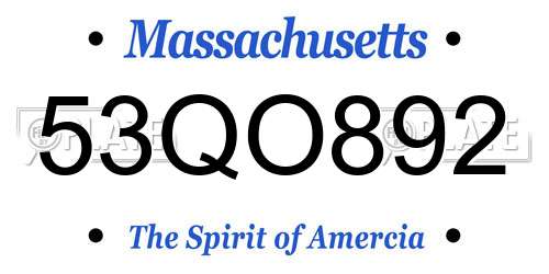 53QO892 Massachusetts License Plate
