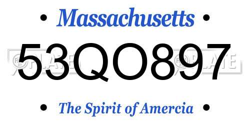 53QO897 Massachusetts License Plate