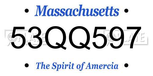 53QQ597 Massachusetts License Plate