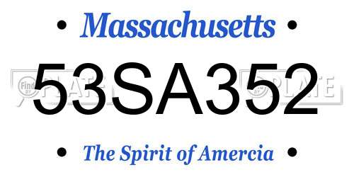 53SA352 Massachusetts License Plate
