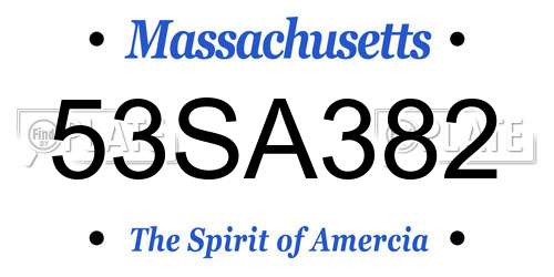 53SA382 Massachusetts License Plate
