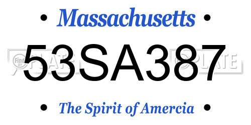 53SA387 Massachusetts License Plate