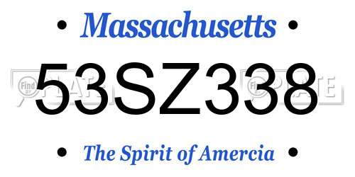 53SZ338 Massachusetts License Plate