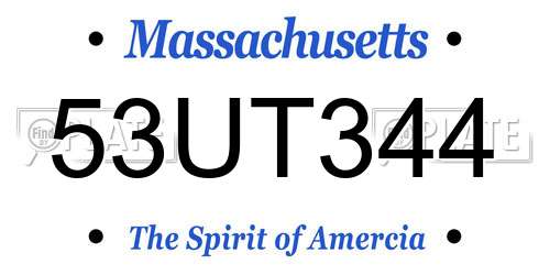 53UT344 Massachusetts License Plate