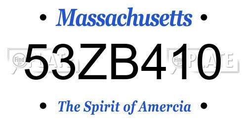 53ZB410 Massachusetts License Plate