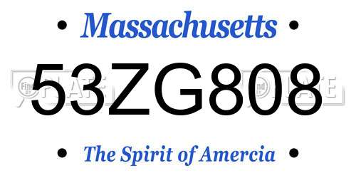 53ZG808 Massachusetts License Plate
