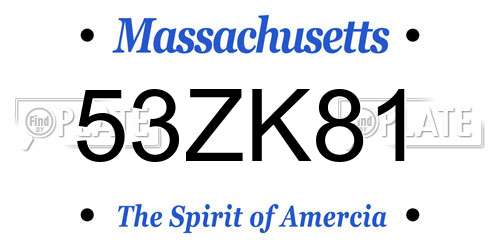 53ZK81 Massachusetts License Plate