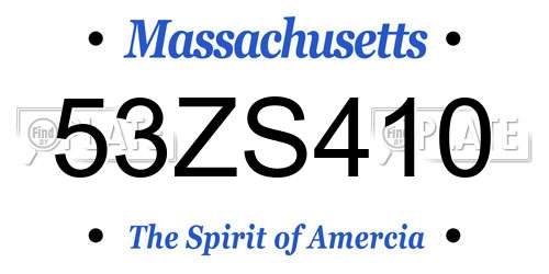 53ZS410 Massachusetts License Plate