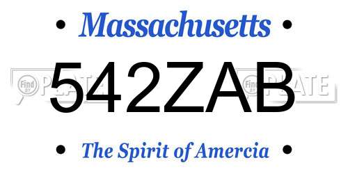 542ZAB Massachusetts License Plate