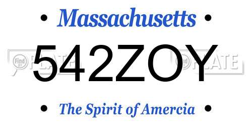 542ZOY Massachusetts License Plate