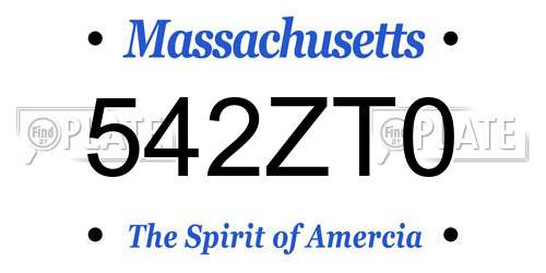542ZT0 Massachusetts License Plate