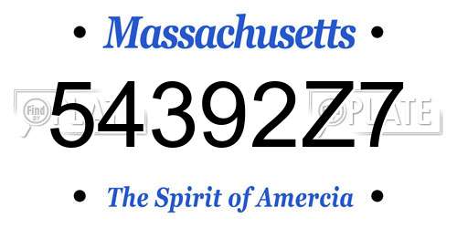 54392Z7 Massachusetts License Plate