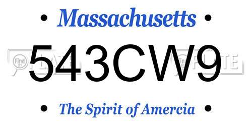 543CW9 Massachusetts License Plate