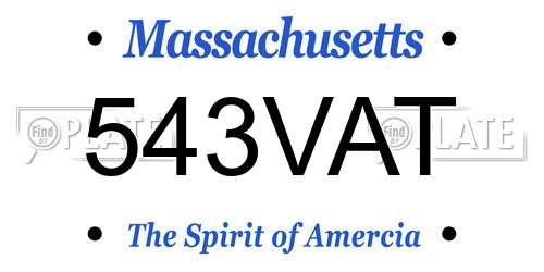543VAT Massachusetts License Plate