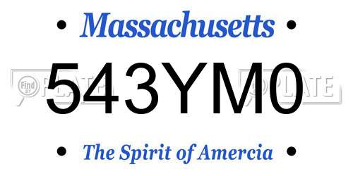 543YM0 Massachusetts License Plate