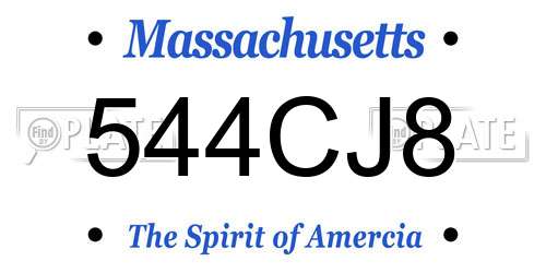 544CJ8 Massachusetts License Plate