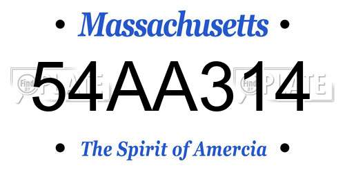 54AA314 Massachusetts License Plate