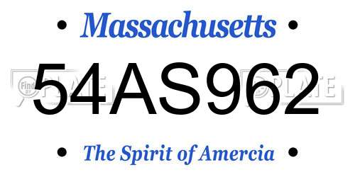 54AS962 Massachusetts License Plate