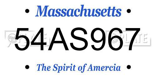 54AS967 Massachusetts License Plate