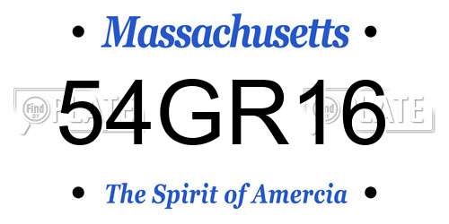 54GR16 Massachusetts License Plate