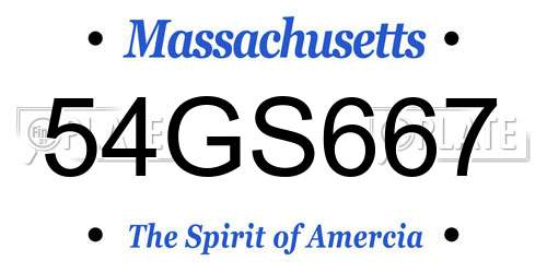 54GS667 Massachusetts License Plate