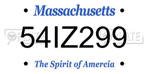 54IZ299 Massachusetts License Plate