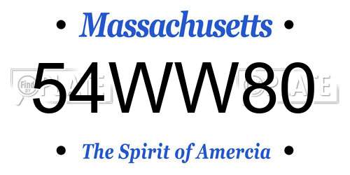 54WW80 Massachusetts License Plate