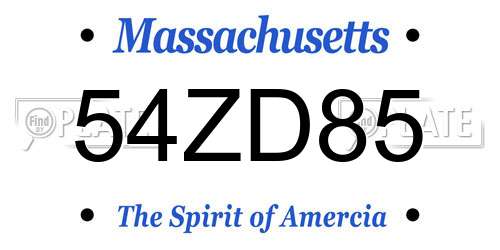 54ZD85 Massachusetts License Plate