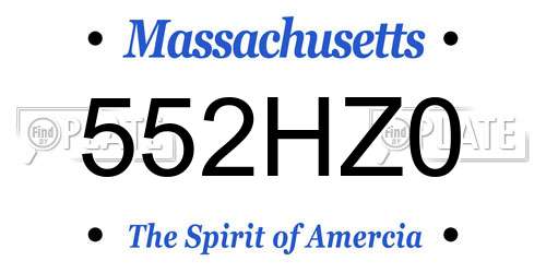 552HZ0 Massachusetts License Plate