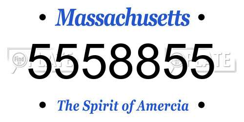 5558855 Massachusetts License Plate